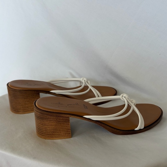 Mila Paoli White Sandals Heels Genuine Italian Leather 8.5 40 Block Heel - Picture 5 of 9